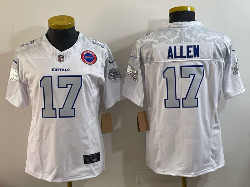 Women 2025 Buffalo Bills 17 Allen white 5th generation Throwback Nike Limited NFL Jersey style 008